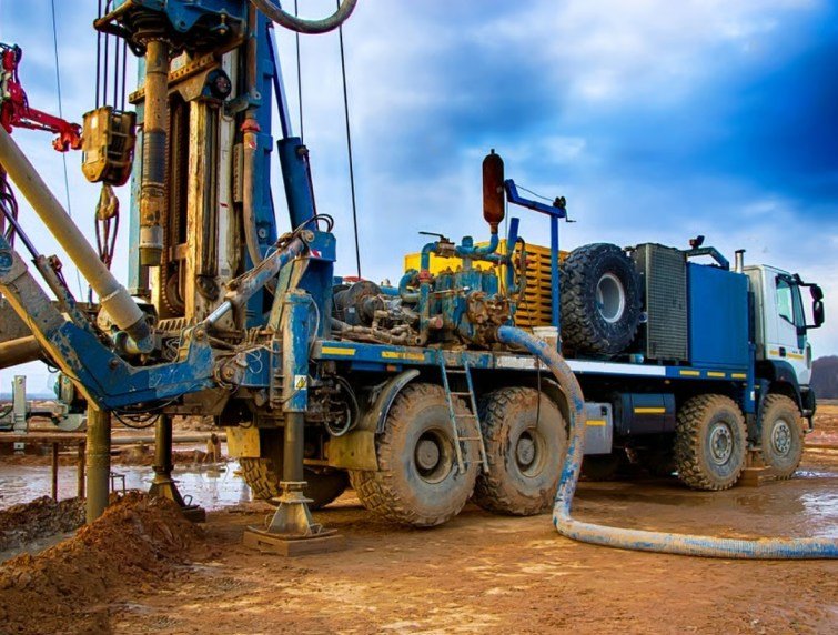 Drilling truck on an exploration site