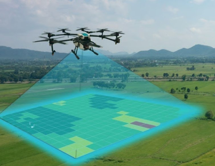 Aerial view of mapped farm plots