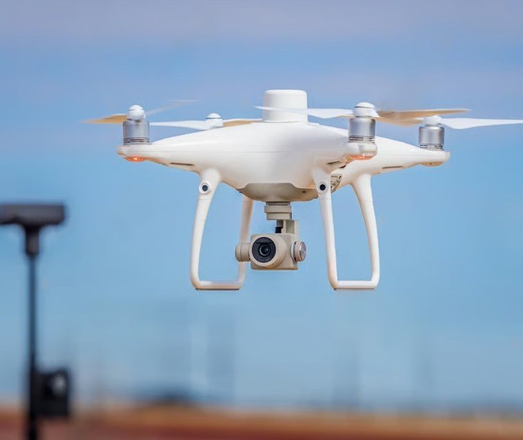 Drone in flight for territory mapping and land-use planning