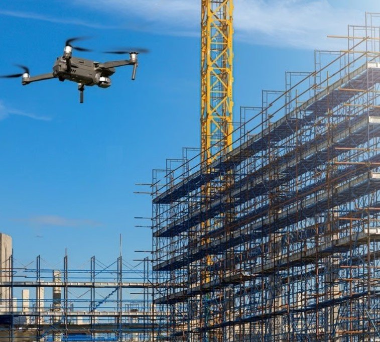 Drone flying over a construction site