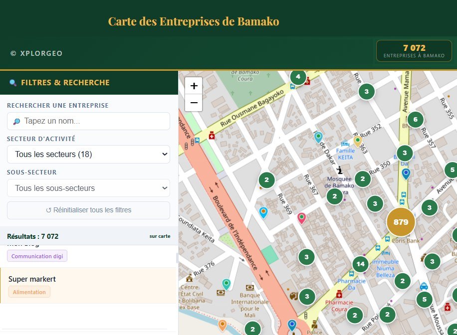 Interactive map of businesses in Bamako — XplorGeo application