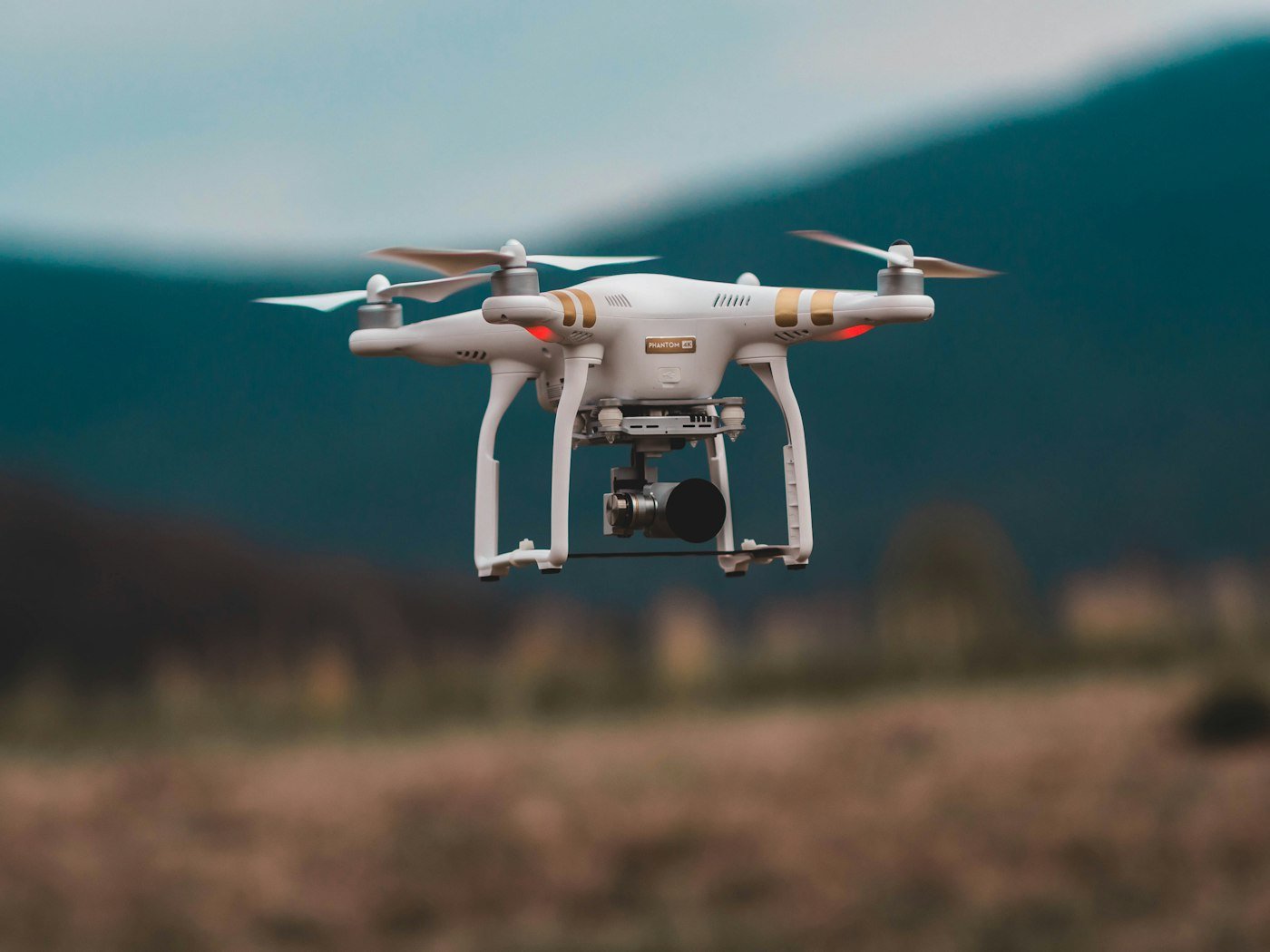 Survey drone in flight above a landscape